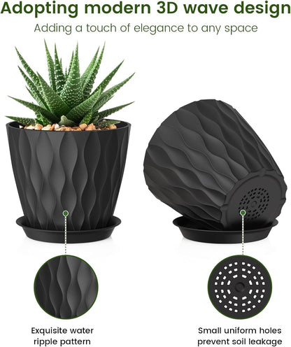 5 inch Plant Pots for Indoor Outdoor Plants, 6 Pack Thick Nursery Pots with Drainage Holes and