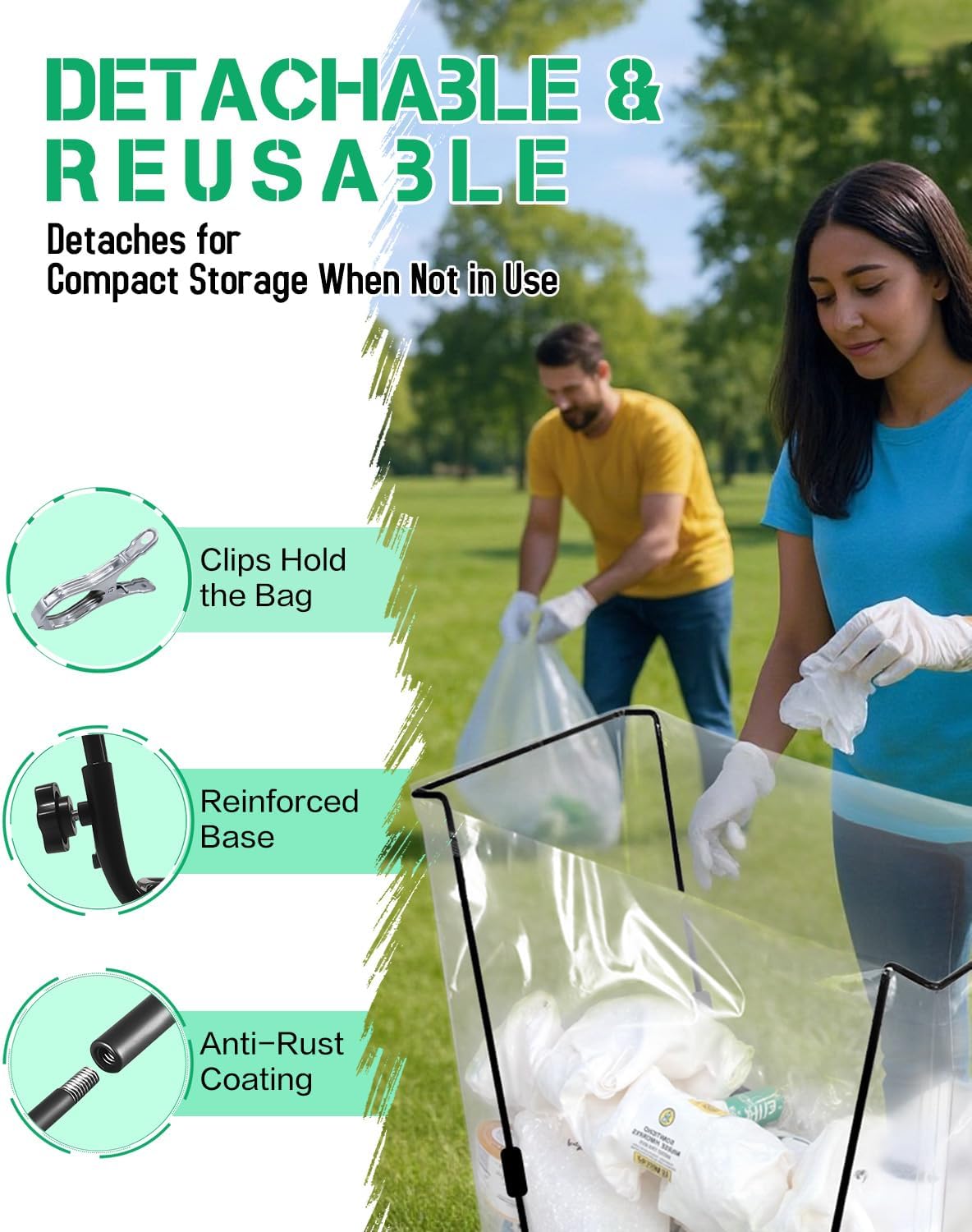 Jayhalo Trash Bag Holder, Outdoor Metal Leaf Bag Holder Stand 30-45 Gal, Portable Garbage Bag