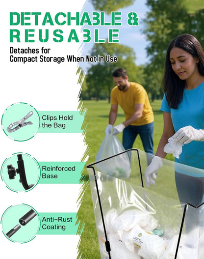 Jayhalo Trash Bag Holder, Outdoor Metal Leaf Bag Holder Stand 30-45 Gal, Portable Garbage Bag
