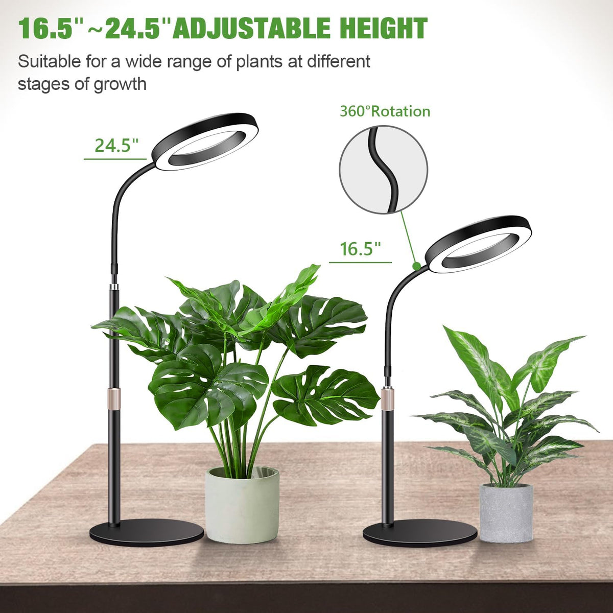 Garpsen Grow Lights for Indoor Plants, 80 LEDs Full Spectrum Desk Plant Light with Timer for