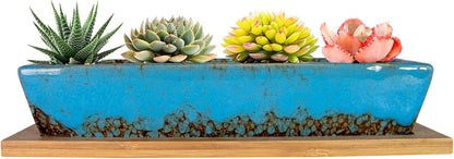 ARTKETTY Succulent Pots, 9.8 Inch Ceramic Succulent Planters with Drainage Small Bonsai Pot with
