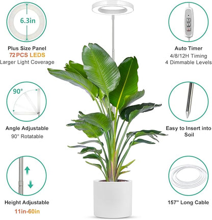LORDEM Full Spectrum LED Grow Lights, Brightness Adjustable Plant Lamps with Auto On/Off Timer