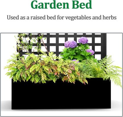 Metal Raised Garden Bed with Trellis, 2 in 1 Trellis with Planter Box & Privacy Screen for Climbing