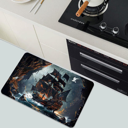 Bath Mat-Bathroom Rug，Dark Pirate Ship-Absorbent Non Slip Quick Dry Stain Resistant Easy to Clean