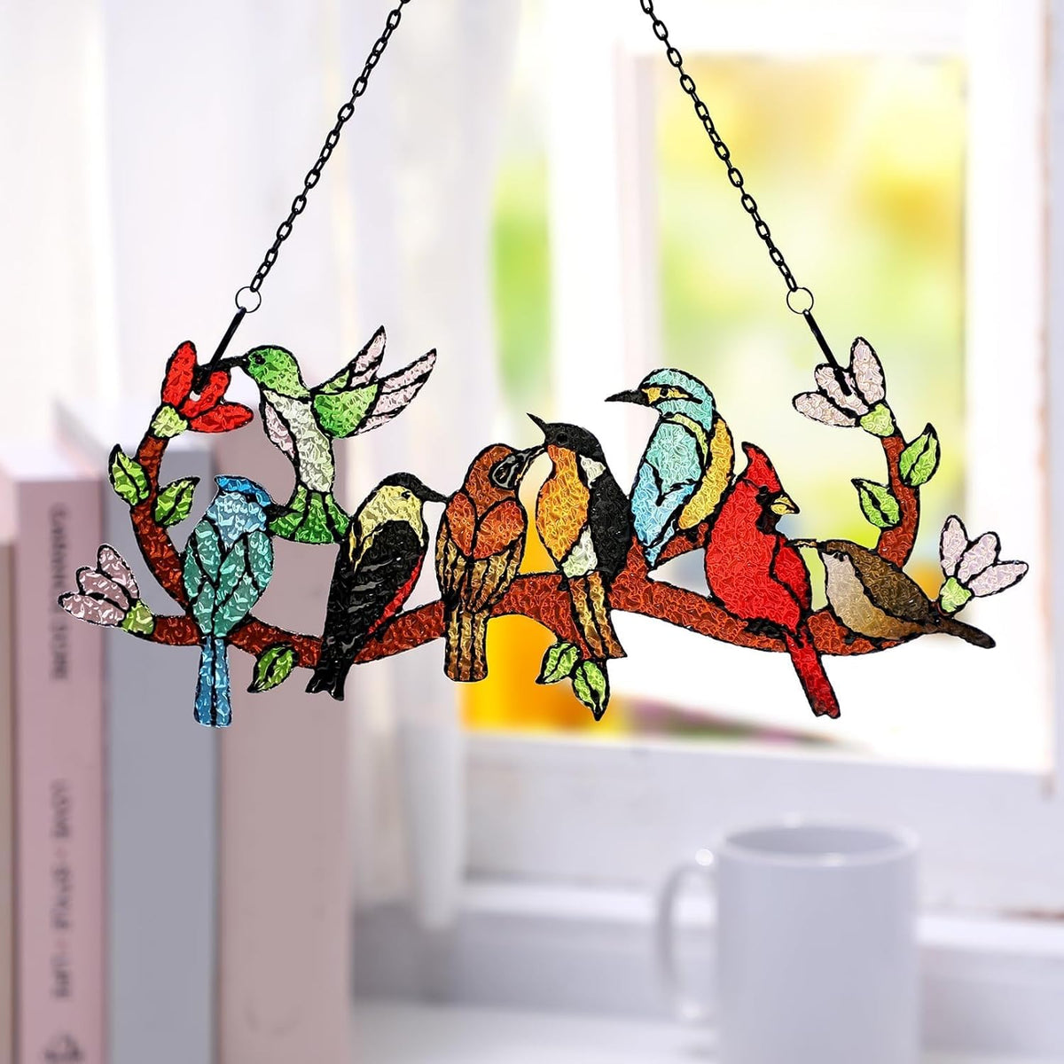 Huray Rayho Birds On Branch Stained Glass Suncatcher Cardinal Hummingbird Kingfisher Double Side