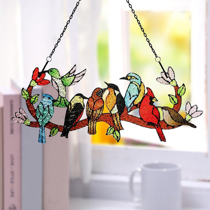Huray Rayho Birds On Branch Stained Glass Suncatcher Cardinal Hummingbird Kingfisher Double Side