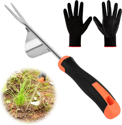 Hand Weeder Tool - V-Shaped Stainless Durable Unique Lever Design Weed Puller Tool with Anti-Slip