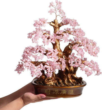 Natural Rose Quartz Tree Large,18" Chakra Crystal Tree(1,300 Gemstone Count) Healing Properties