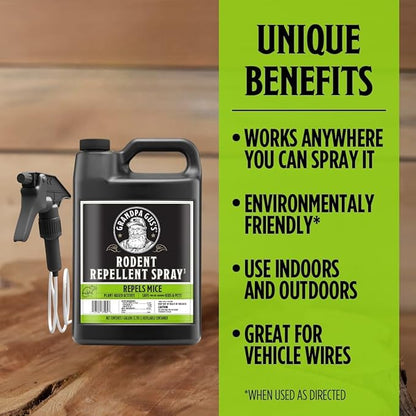Grandpa Gus's Rodent Repellent Spray with Sprayer, Natural Peppermint & Cinnamon Oils Repel Mice