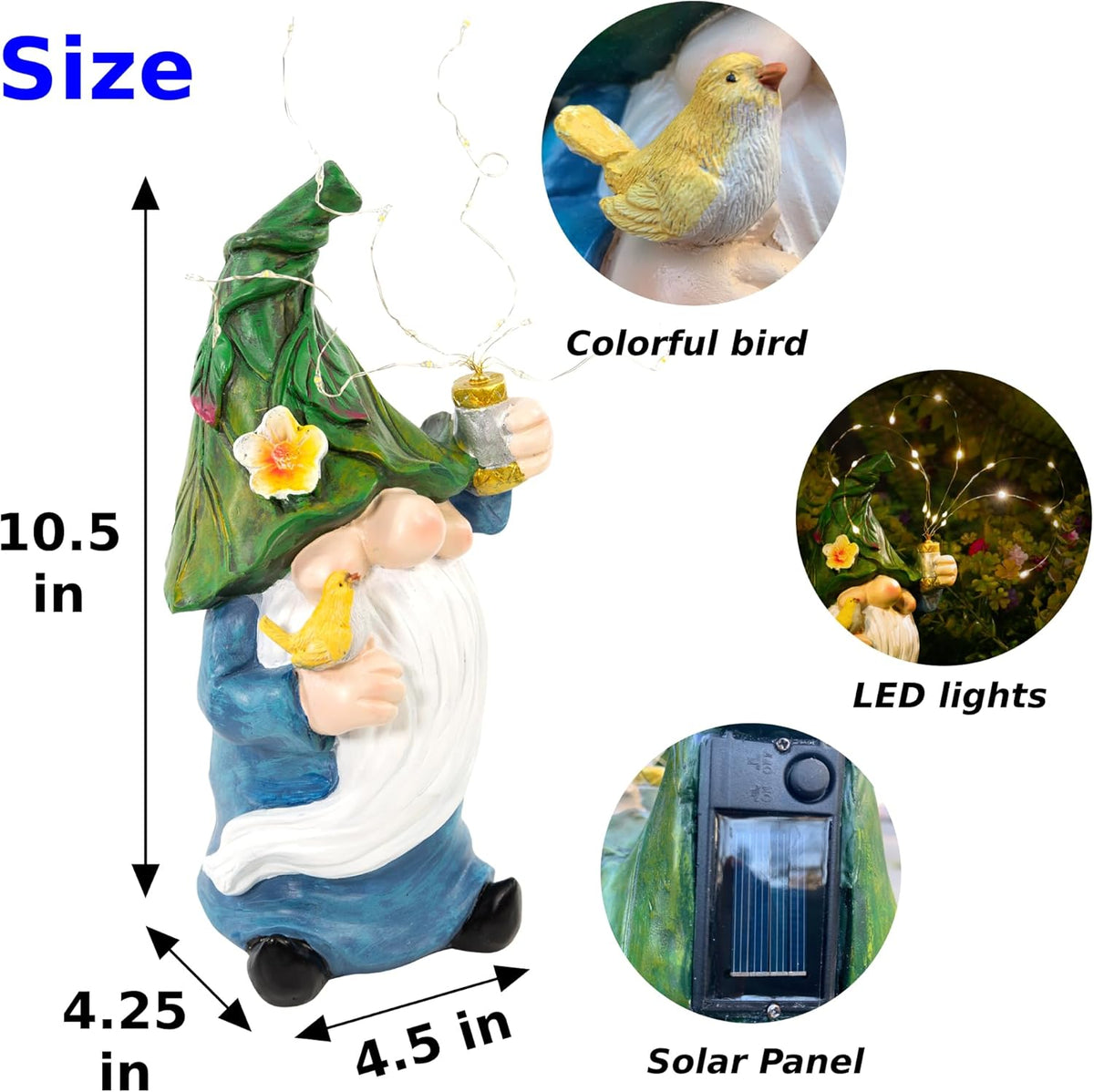 Malister Gnomes Garden Statue with Firework Solar Light, Outdoor Decor for Outside, Gnome Art