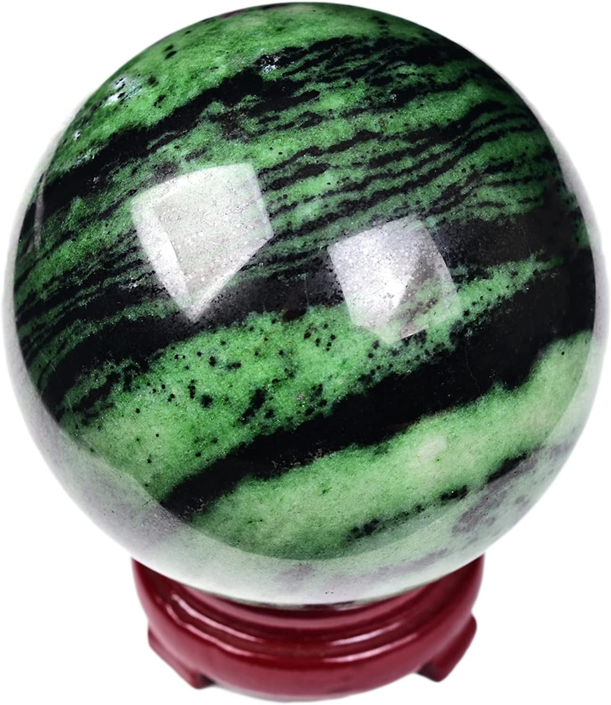 JIC Gem Natural Quartz Crystal Ball Ruby Zoisite Gemstone Sphere with Decoative Stand Red&Green