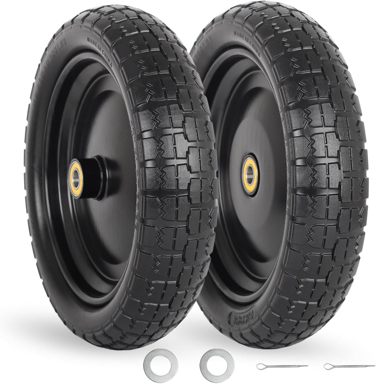 13" Flat-free Solid Tire and Wheel, with 5/8" Axle Bore Hole, 2.2" Offset Hub, Replacement 4.00-6
