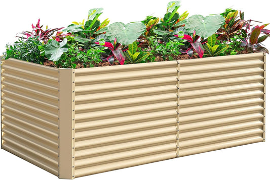 Land Guard 8x4x3ft Rectangular Galvanized Raised Garden Beds, Large-Capacity Metal Planter Box