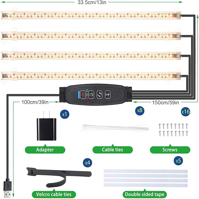 LED Plant Growing lamp Strips, Full Spectrum 3500K Grow Light for Indoor Plants with 3/9/12H Timer