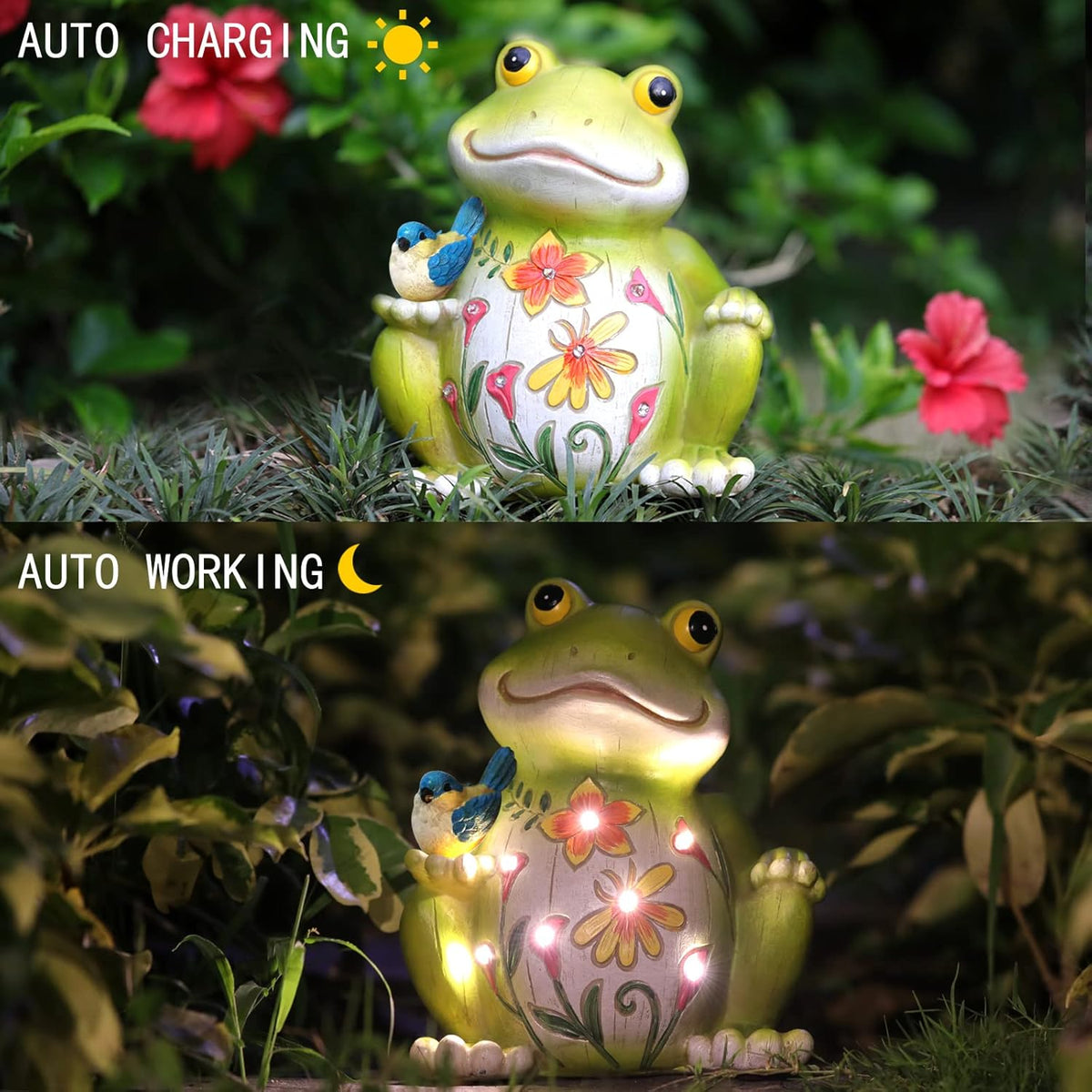 Outdoor Frog Sculptures,Solar Resin Garden Outdoor Statues,Christmas Decorations Frog Gifts