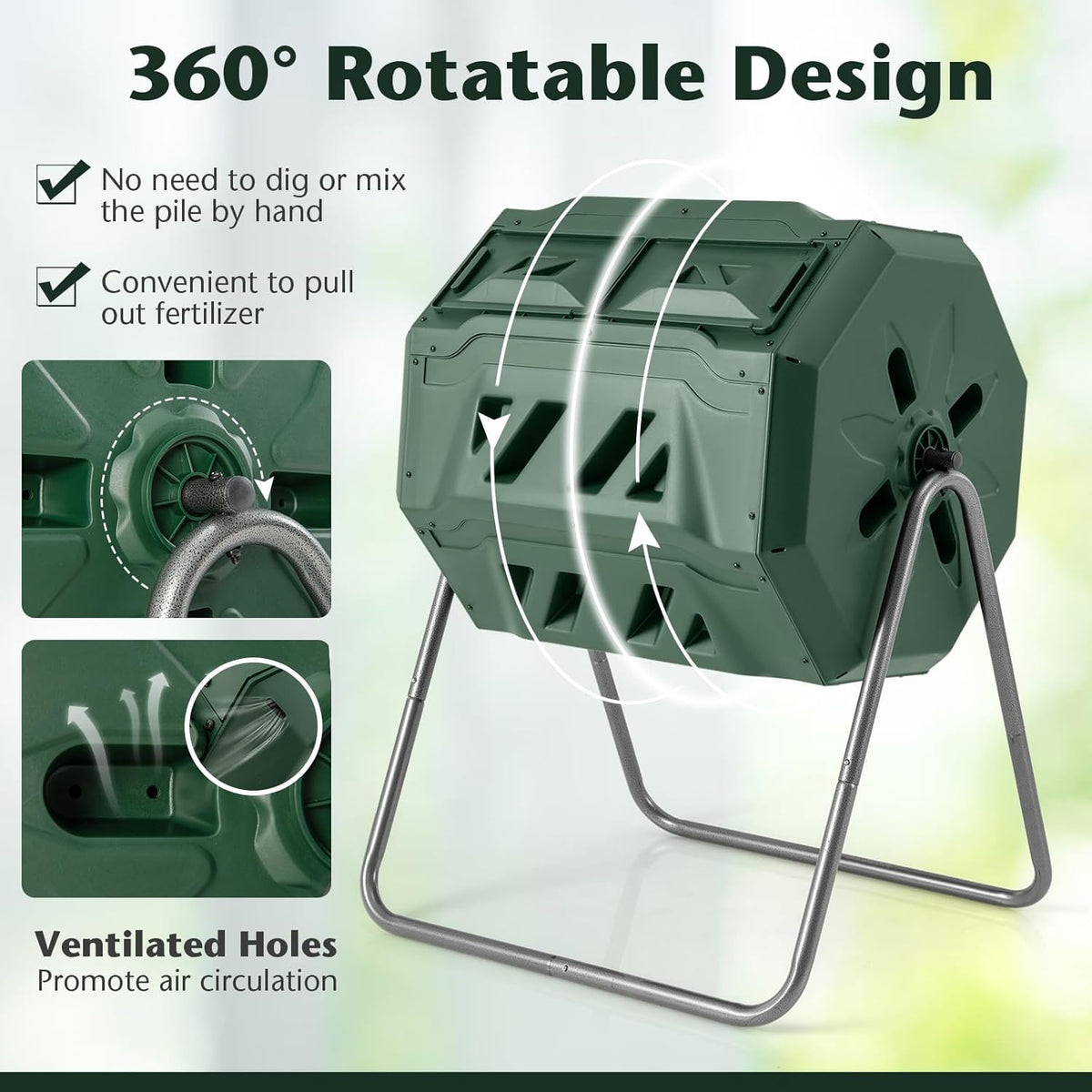Goplus Compost Bin, Outdoor 42-Gal Dual Chamber Composting Tumbler w/2 Sliding Doors, Heavy-Duty
