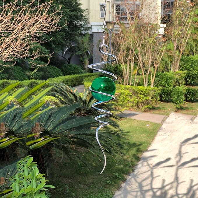 FONMY Gazing Ball Spiral Tail Wind Spinner Stabilizer with Swivel Hook 11inch Stainless Steel Tail