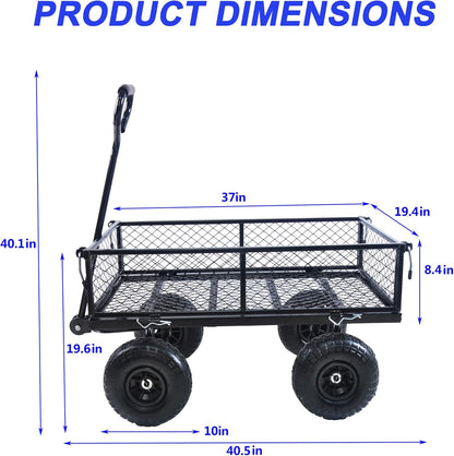 Wagon With Removable Sides for Farms, Warehouses - Garden Dump Cart With Air Wheels (Black)
