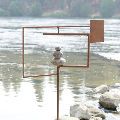 Aura Life Modern Zen Garden Spinner Kinetic Wind Sculpture with Rock Cairn & Stake - Relaxing