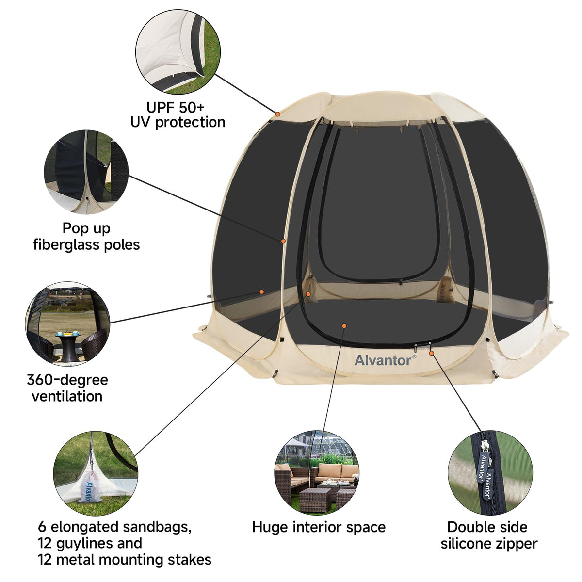 Alvantor® Screen House Room Camping Tent Outdoor Canopy Pop Up Sun Shade Hexagon Shelter Mesh Walls