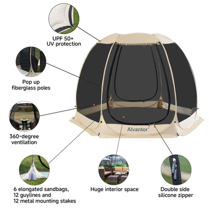 Alvantor® Screen House Room Camping Tent Outdoor Canopy Pop Up Sun Shade Hexagon Shelter Mesh Walls
