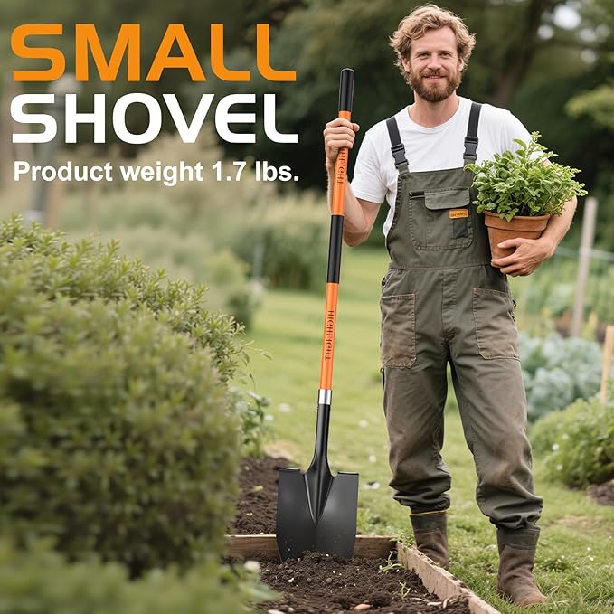 HIGHLIGHT Spade, Heavy Duty Gardening Shovel, Garden Shovel 56 inch for Digging, Round Shovel with