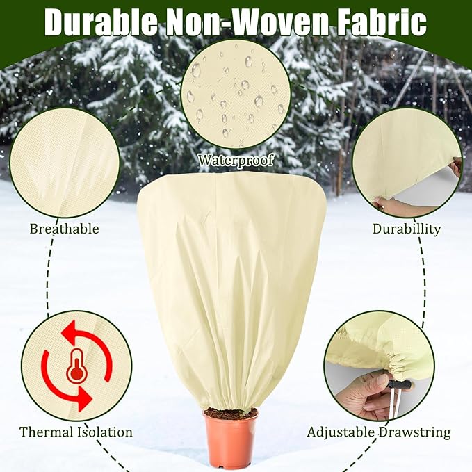 8 Pcs Plant Covers Frost Protection Bag 47" x 31.5" Winter Reusable Plants Jacket with Drawstring