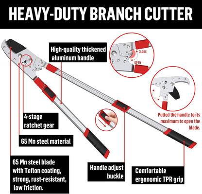 GARTOL Heavy-Duty Extendable Loppers, 28"-41" Telescopic Tree Trimmer, Double Ratcheting Branch