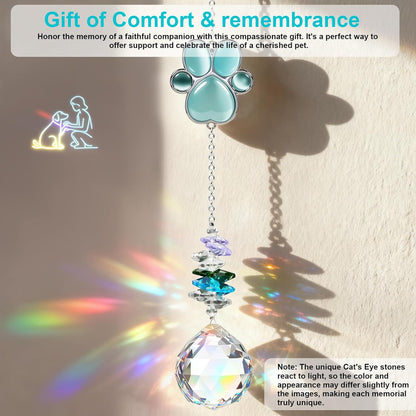 Pet Memorial Gifts for Loss of Dog or Cat, AVIMO Crystal Suncatcher with Rainbow Light Effect and