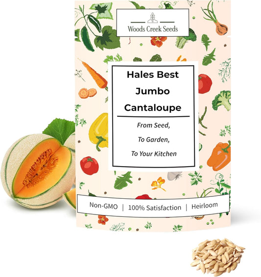 Woods Creek Seeds: Hales Best Jumbo Cantaloupe Melon Seeds for Planting - Over 130 Heirloom Non-GMO