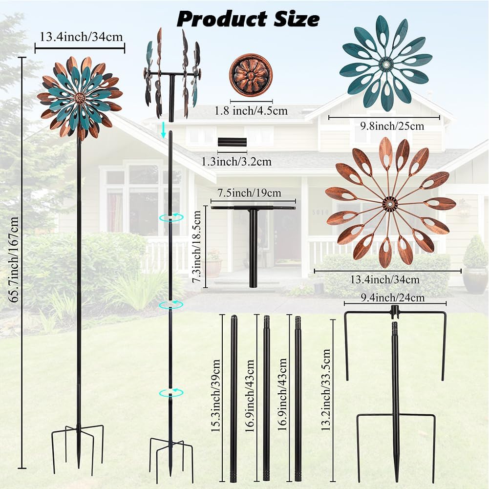 VEWOGARDEN 360° Outdoor Metal Wind Spinners Kinetic Wind Sculptures & Spinners for Yard Garden Lawn