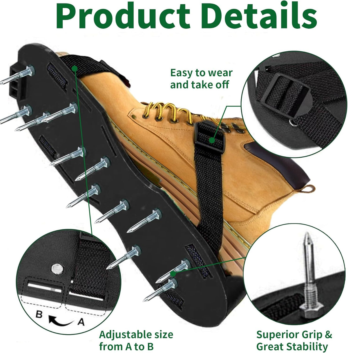 The Lawn Aerator Shoes for Grass, Epoxy Spiked Shoes with 1.65'' Sharp Short Spikes, Garden Grass