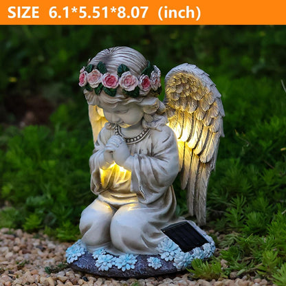 Solar Garden Outdoor Statues Lights, Resin Angel Figurine Light for Patio, Balcony, Yard, Lawn
