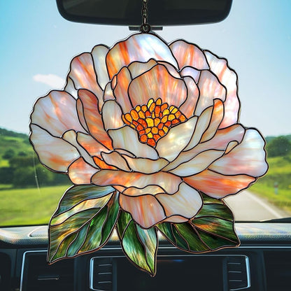 Pastel Pink Peony Acrylic Suncatcher Stained Glass Effect Window Car Hanging Christmas Ornament