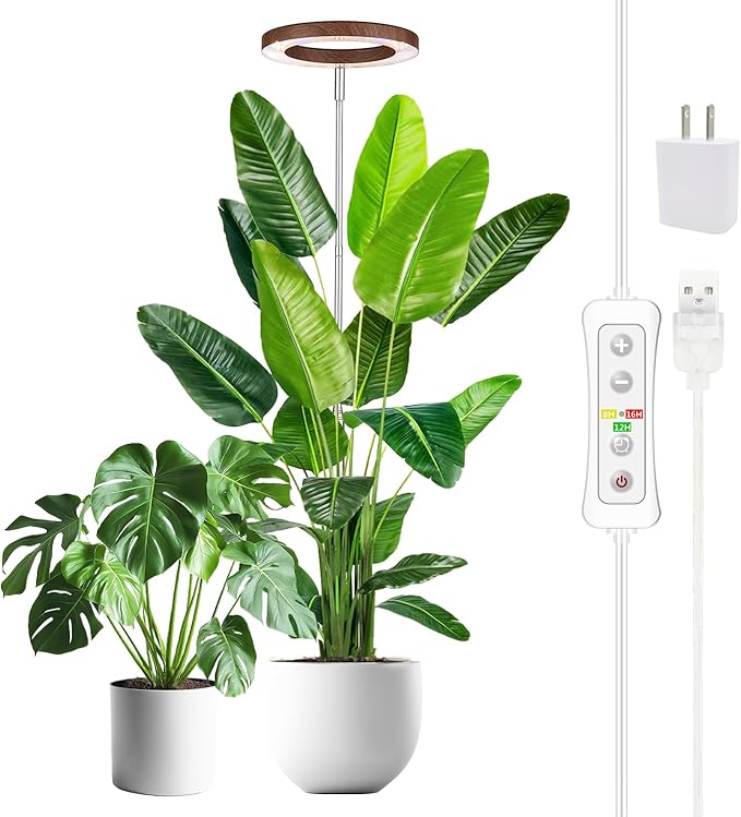 yadoker Plant Grow Light, LED Growing Light Full Spectrum for Indoor Plants,Aluminum Walnut Wood