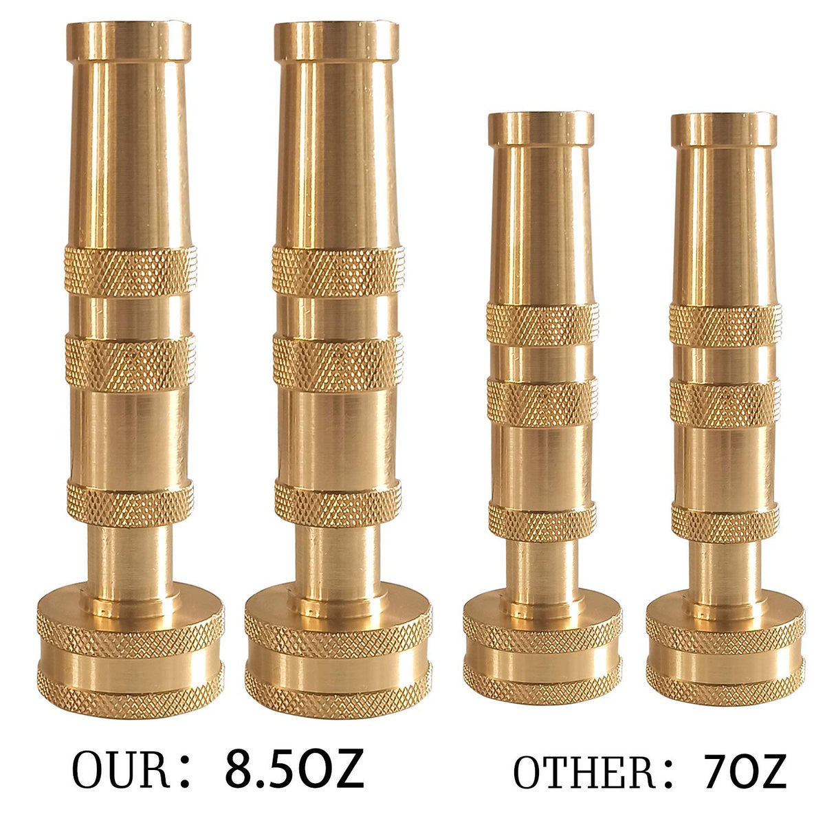 Hourleey Adjustable Twist Hose Nozzle, 4" Heavy-Duty Brass Hose Nozzle with 10 Garden Hose Rubber