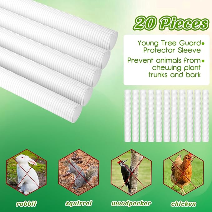 Menkxi 20 Pcs Corrugated Tree Guards Saplings Tree Trunk Protectors from Deer Tree Tubes Guard Tube