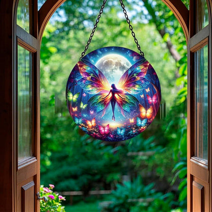 Butterfly Sun Catcher Stained Glass Window Hanging, Handmade Butterfly Fairy Suncatcher Glass Panel