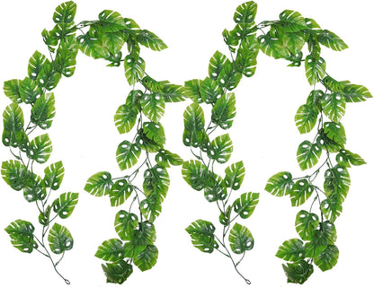 RECUTMS Artificial Monstera Leaves Vines 2Pcs 5.9Ft Fake Tropical Large Palm Leaf Greenery Garland