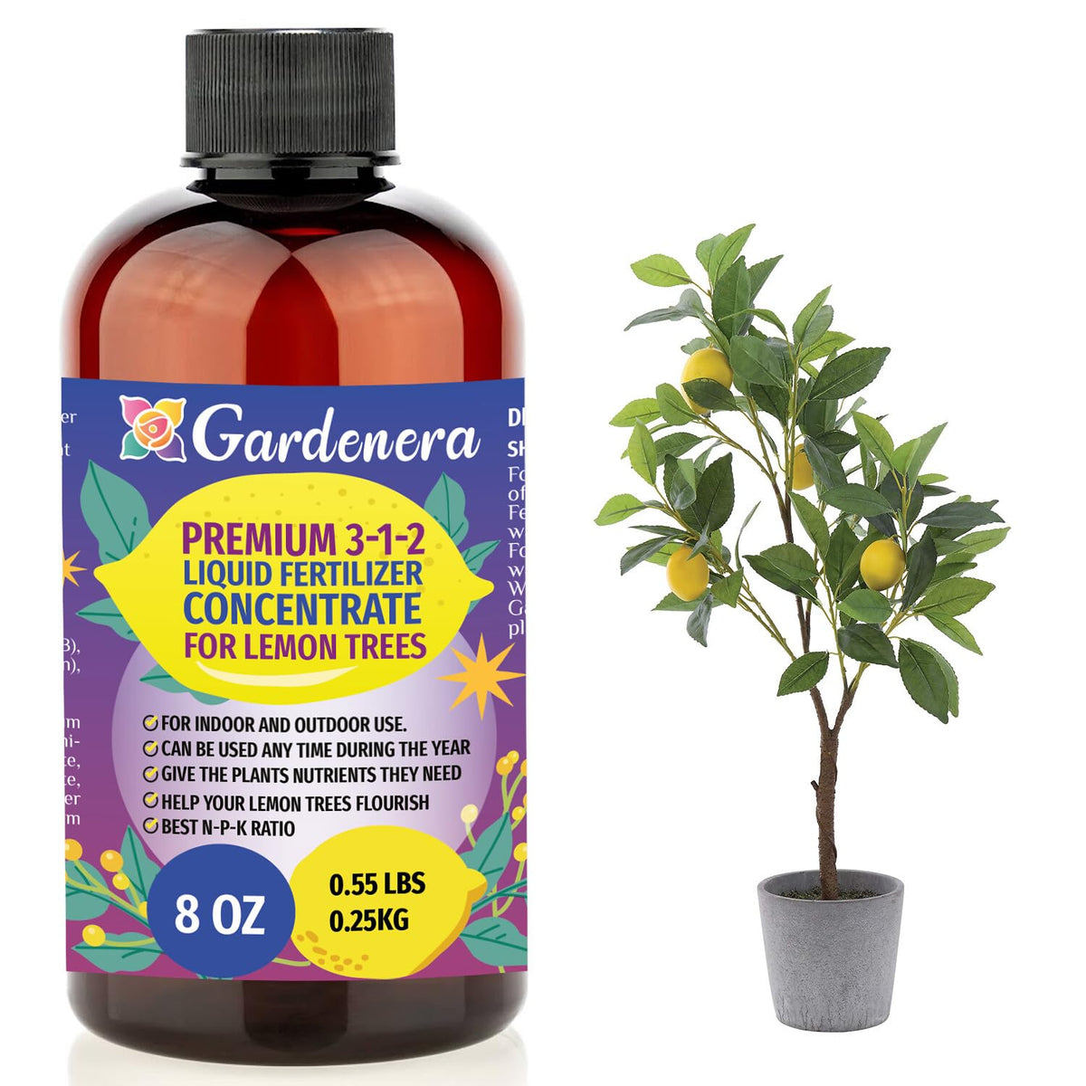 Premium Liquid Lemon Tree Plant Fertilizer - 3-1-2 Concentrate for Indoor Plants and Flowers by