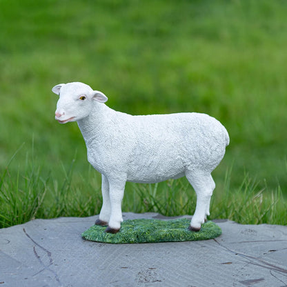 White Standing Lamb Garden Statue, Decorative Resin Sheep Figurine on Grass Base, Farmhouse Animal