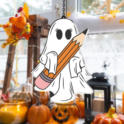 7.87Inch Cute Pencil Ghost Sun Catcher Acrylic Garden Halloween Suncatcher Decor Window Hanging for