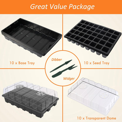 Gardzen 10-Set Garden Propagator Set, Seed Tray Kits with 400-Cell, Seed Starter Tray with Dome and
