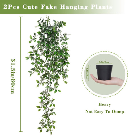 BLEUM CADE Fake Hanging Plants, 2pcs Artificial Hanging Potted Plant, Faux Mandala Vines Hanging
