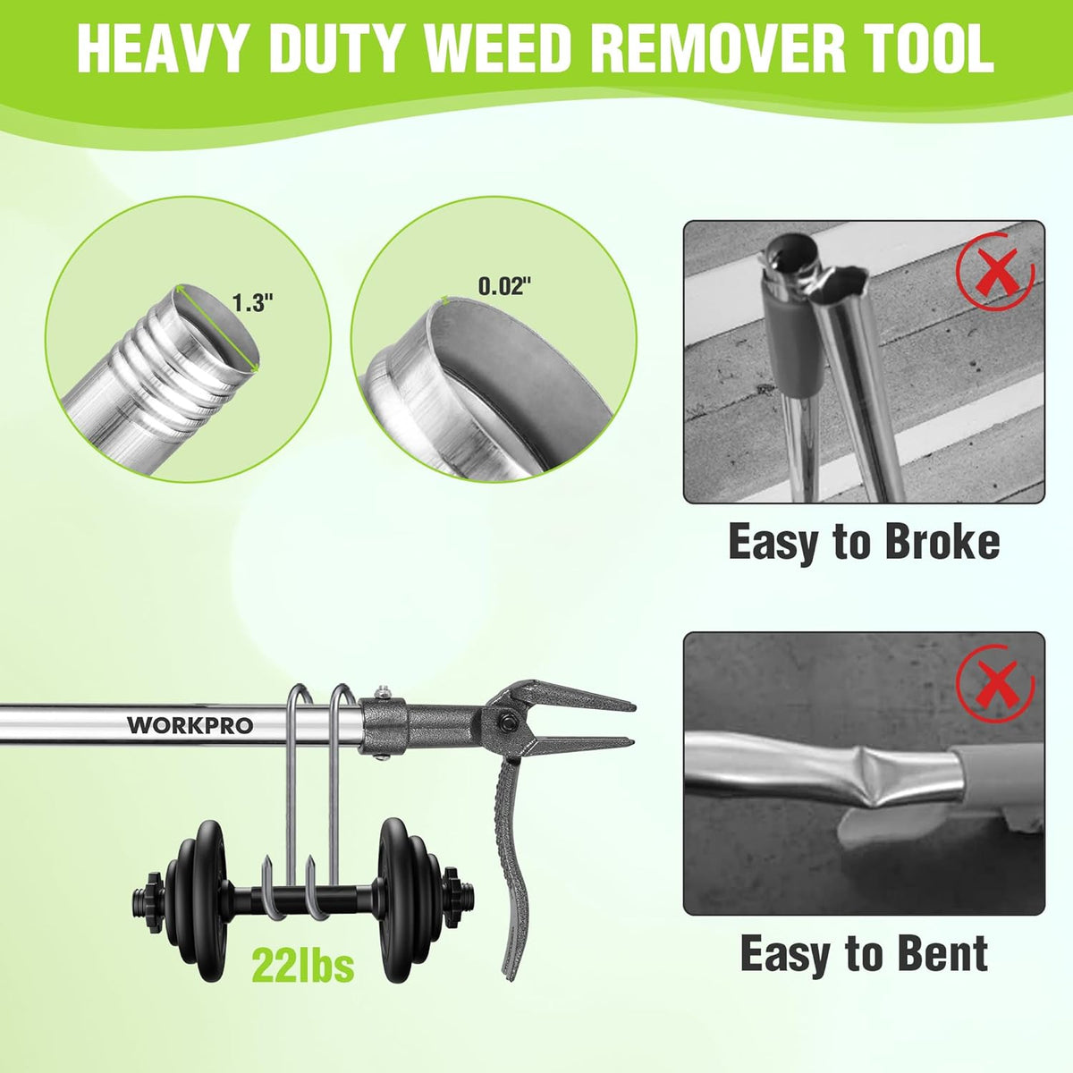 WORKPRO Weed Puller Tool with Long Adjustable Handle (33", 46"), Stand Up Heavy Duty Weed Remover