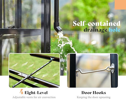 AMERLIFE 12x13.5x9 FT Hybrid Polycarbonate Greenhouse with Quick Connector Fast Assembly Clear