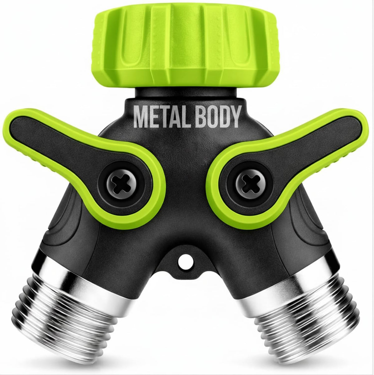 2 Way Hose Splitter Heavy Duty - Metal Y Garden Hose Splitter with Shutoff Valves, Brass Outdoor