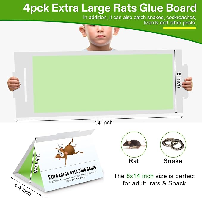 Qualirey 4 Pack Sticky Mouse Traps 8 x 14 Large Sticky Rat & Mouse Glue Boards for Inside Outside