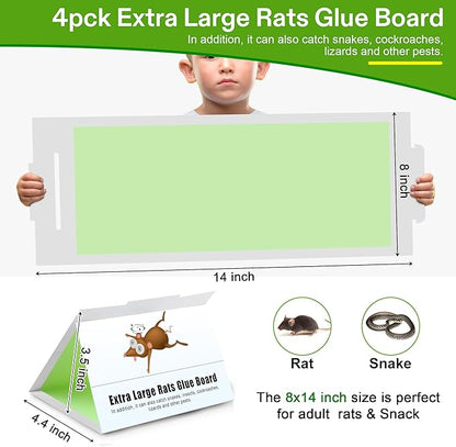 Qualirey 4 Pack Sticky Mouse Traps 8 x 14 Large Sticky Rat & Mouse Glue Boards for Inside Outside