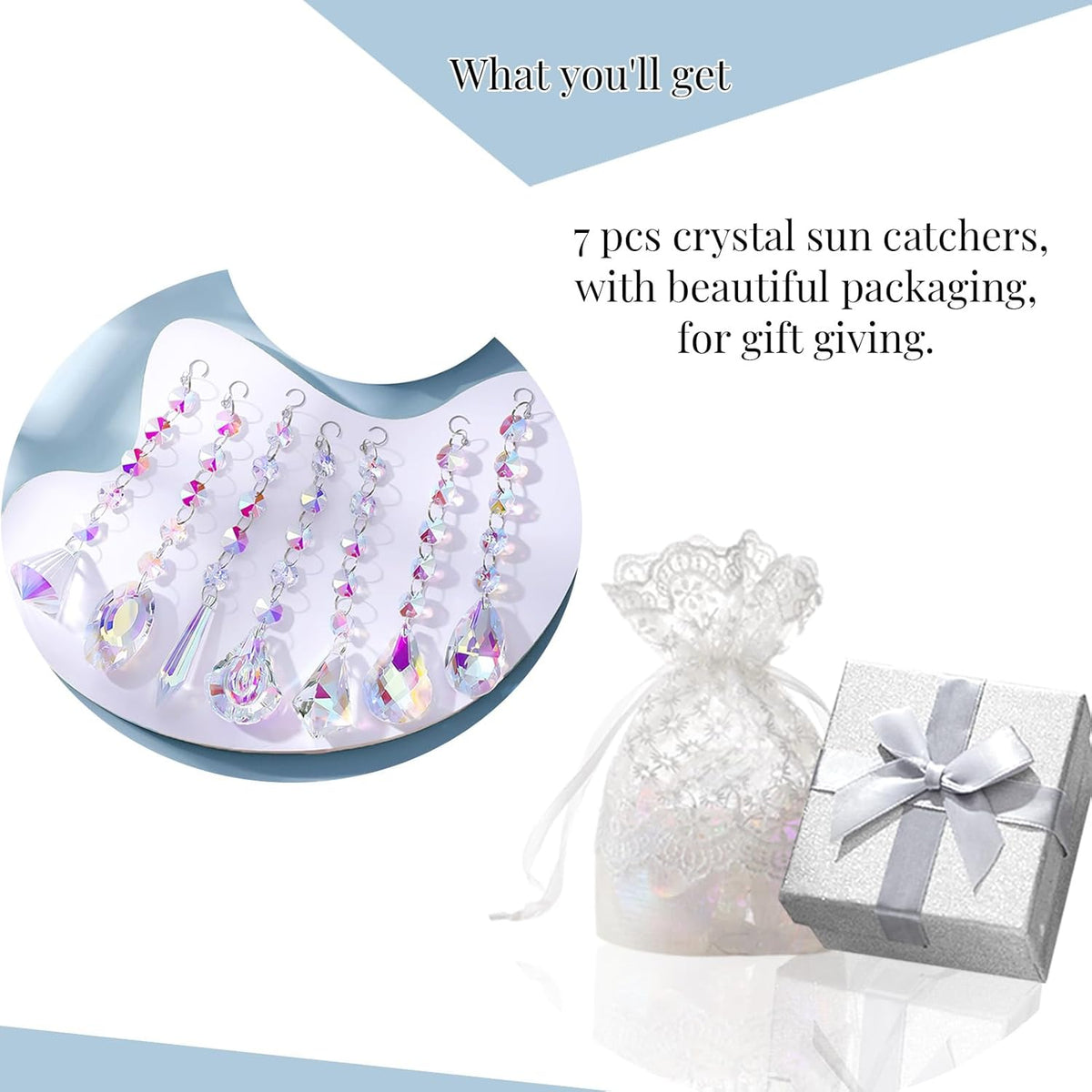 Sun Catchers with Crystals, 7 Pcs Hanging Crystals Suncatchers for Windows, Colored Suncatchers